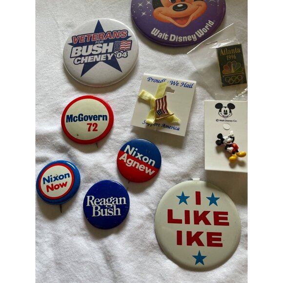 Vintage Pin & Button Collection Set Featuring Political Travel & Nostalgia Theme - Picture 3 of 11